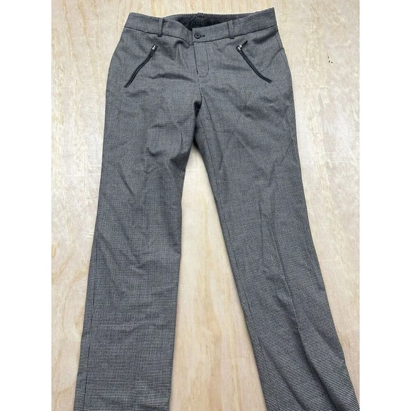 LRL Ralph Lauren Houndstooth Pants Wool Spandex Fully Lined Leather Trim Size 8 - Picture 1 of 5